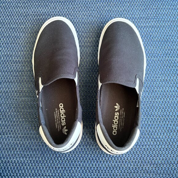 Adidas Court Rallye Slip-On Shoes Black Canvas Trefoil Men's 10.5 - Pre-owned - Picture 4 of 10